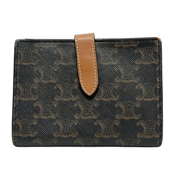 CELINE Triomphe Canvas - Black Brown PVC Leather Bifold Wallet 287-022625 - Picture 2 of 5